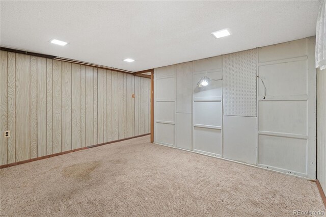 865 S Everett St, Lakewood, CO 80226 - finished basement with wooden walls, a textured ceiling, and carpet