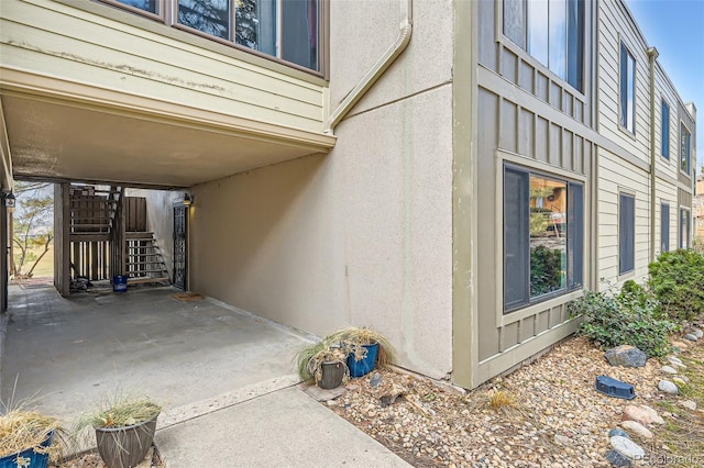 view of home's exterior with stucco siding