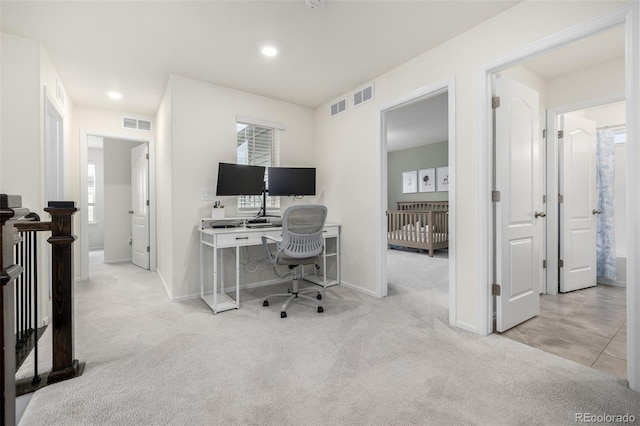 9723 Bennett Peak St, Littleton, CO 80125 - office area with carpet floors, baseboards, and recessed lighting