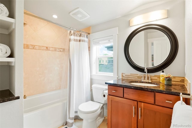 4414 Wolff St, Denver, CO 80212 - full bathroom with shower / bathtub combination with curtain, vanity, and recessed lighting