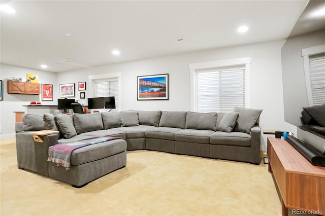 4414 Wolff St, Denver, CO 80212 - living area featuring light colored carpet, an office area, and recessed lighting