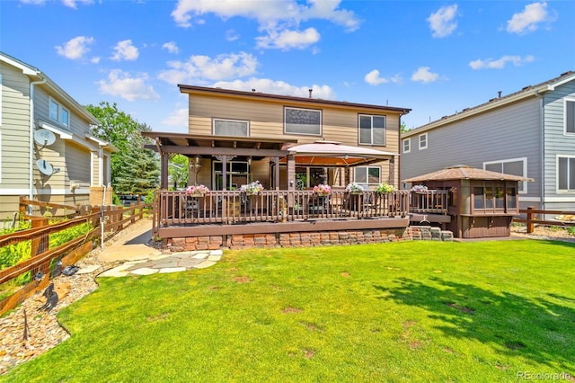 5975 S Walden Ct, Aurora, CO 80016 - back of property featuring a fenced backyard, a wooden deck, and a gazebo