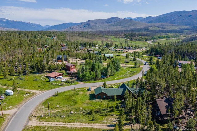 birds eye view of property featuring a mountain view