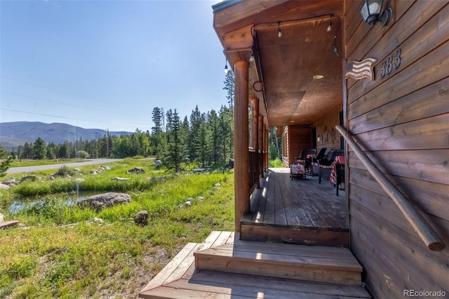 deck with a mountain view