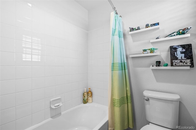 bathroom with shower / bath combo and toilet