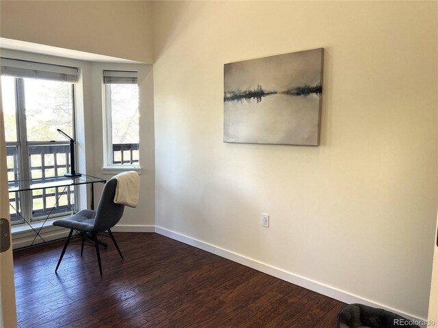 1000 E 1st Ave Unit 405, Denver, CO 80218 - office area with baseboards and dark wood finished floors