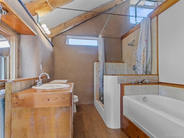 551 Panorama Way, Crestone, CO 81131 - full bathroom with a shower with shower curtain, vanity, and a tub