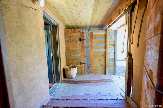 551 Panorama Way, Crestone, CO 81131 - hallway featuring wooden ceiling
