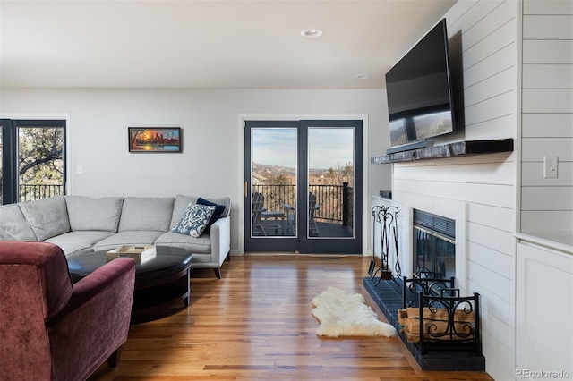 living room with hardwood / wood-style flooring and plenty of natural light