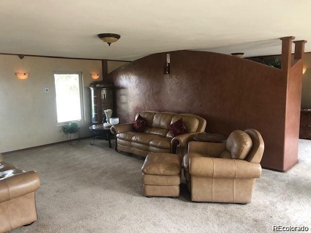 living room featuring light carpet