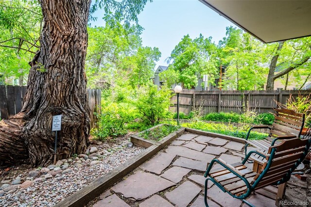 827 Maxwell Ave Unit H, Boulder, CO 80304 - fenced backyard with a vegetable garden and a patio