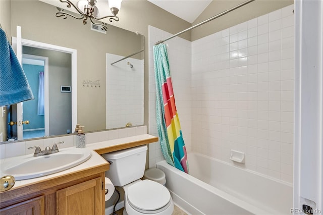 1099 S Walden Way Unit 205, Aurora, CO 80017 - full bath with vanity, shower / bathtub combination with curtain, a chandelier, and lofted ceiling