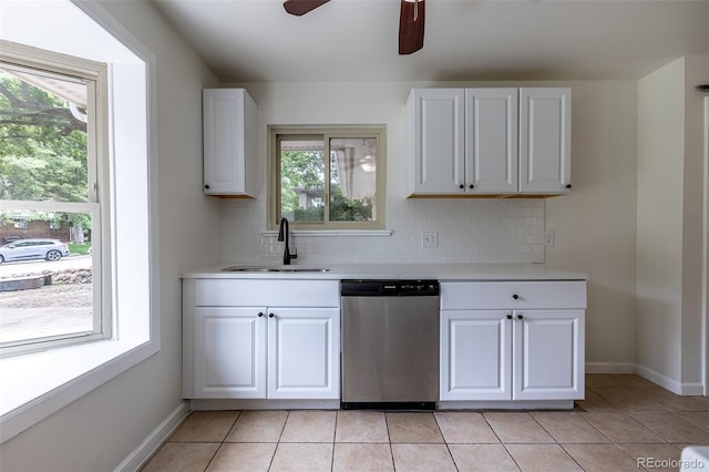 5810 S Greenwood St, Littleton, CO 80120 - kitchen with stainless steel dishwasher, a sink, backsplash, baseboards, and light countertops