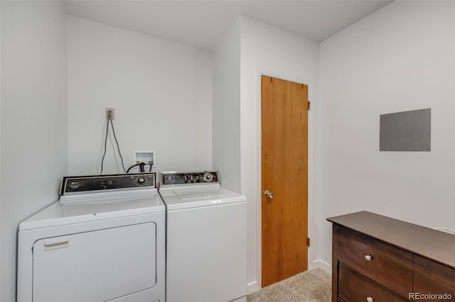 laundry area with carpet flooring and independent washer and dryer