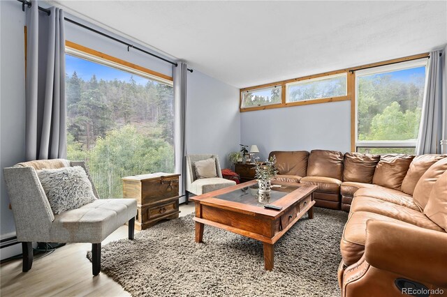 living area with plenty of natural light and light wood-style flooring