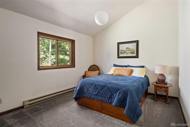 2246 Gcr 8, Fraser, CO 80442 - bedroom featuring baseboard heating, lofted ceiling, and carpet floors