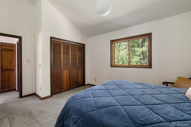 2246 Gcr 8, Fraser, CO 80442 - bedroom featuring light carpet, a closet, and high vaulted ceiling