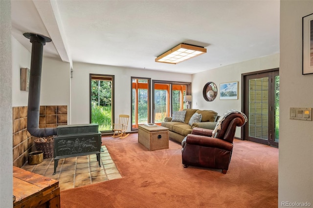 2246 Gcr 8, Fraser, CO 80442 - carpeted living room with a wood stove