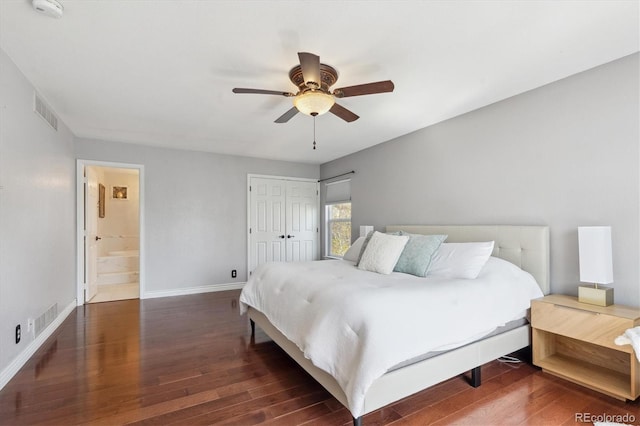13818 Krameria St, Thornton, CO 80602 - bedroom featuring a closet, baseboards, visible vents, and wood finished floors