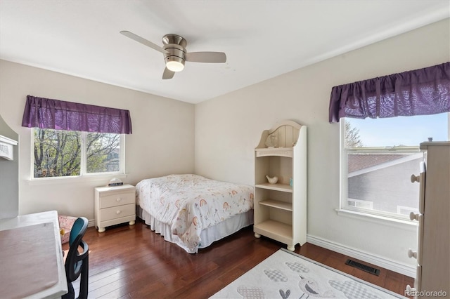 13818 Krameria St, Thornton, CO 80602 - bedroom with visible vents, ceiling fan, and hardwood / wood-style flooring
