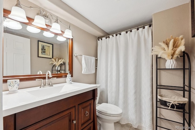13818 Krameria St, Thornton, CO 80602 - bathroom featuring toilet, vanity, and a shower with shower curtain