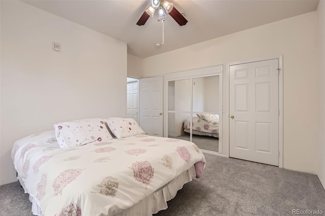 bedroom with carpet flooring and ceiling fan