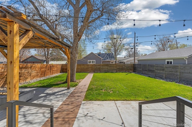 view of yard featuring a fenced backyard and a patio