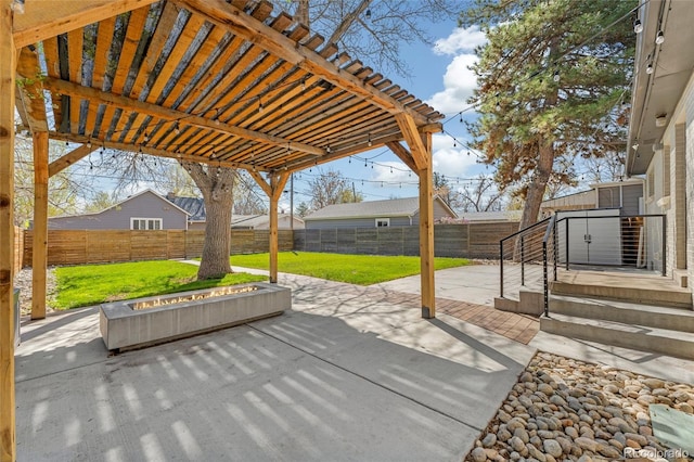 view of patio / terrace featuring a pergola and a fenced backyard