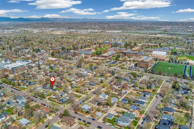 bird's eye view with a mountain view