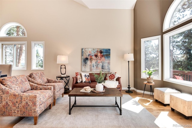 8171 S Homesteader Dr, Morrison, CO 80465 - living area with a high ceiling and light wood-style floors