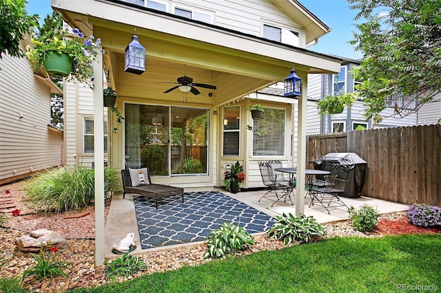 8269 S Gaylord Cir, Centennial, CO 80122 - view of patio / terrace featuring ceiling fan and area for grilling