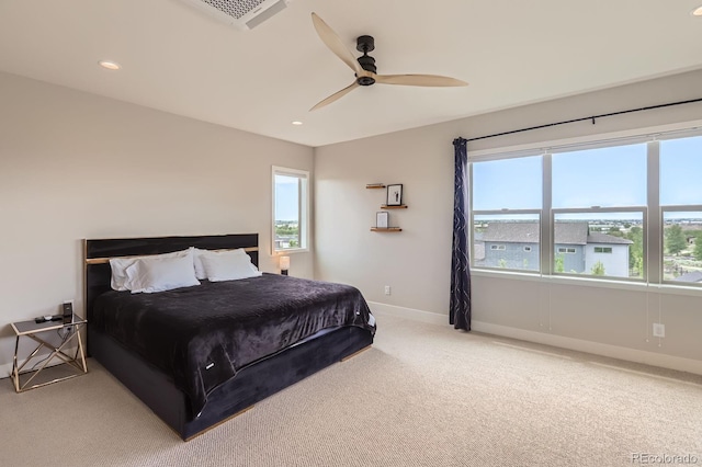 4526 Colorado River Dr, Firestone, CO 80504 - bedroom featuring baseboards, light colored carpet, recessed lighting, and ceiling fan