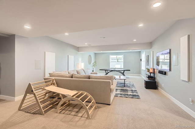 4526 Colorado River Dr, Firestone, CO 80504 - living area with light colored carpet, recessed lighting, and baseboards