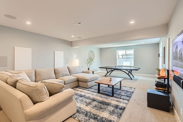 4526 Colorado River Dr, Firestone, CO 80504 - living area with light carpet, recessed lighting, arched walkways, and baseboards