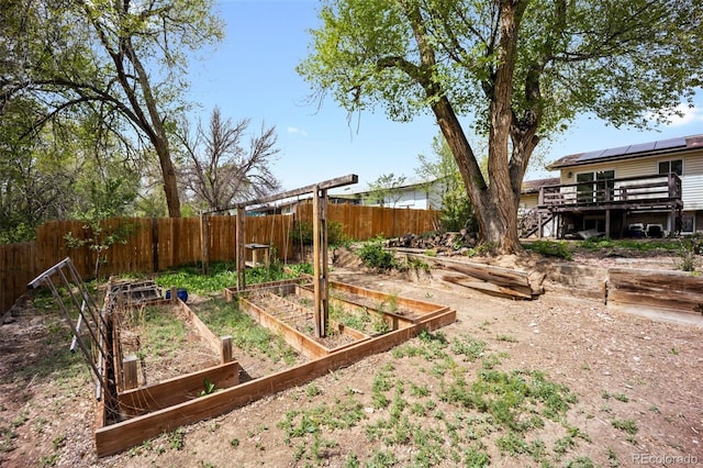 7118 Metropolitan St, Colorado Springs, CO 80911 - view of yard featuring a wooden deck, a fenced backyard, and a vegetable garden