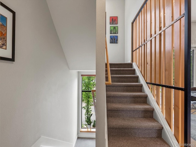 1880 W 32nd Ave, Denver, CO 80211 - stairway featuring carpet flooring and baseboards