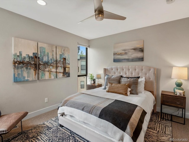 1880 W 32nd Ave, Denver, CO 80211 - bedroom featuring carpet flooring, baseboards, a ceiling fan, and recessed lighting