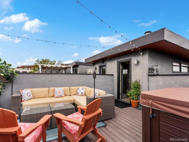 1880 W 32nd Ave, Denver, CO 80211 - wooden deck with a hot tub and an outdoor living space