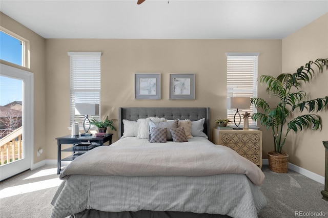 6203 Adamants Dr, Colorado Springs, CO 80924 - carpeted bedroom with access to exterior, baseboards, and a ceiling fan