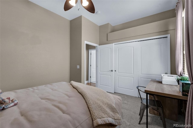 6203 Adamants Dr, Colorado Springs, CO 80924 - bedroom with a closet, ceiling fan, and light colored carpet