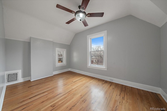 3764 Newton St, Denver, CO 80211 - bonus room with vaulted ceiling, a ceiling fan, light wood-style flooring, and baseboards