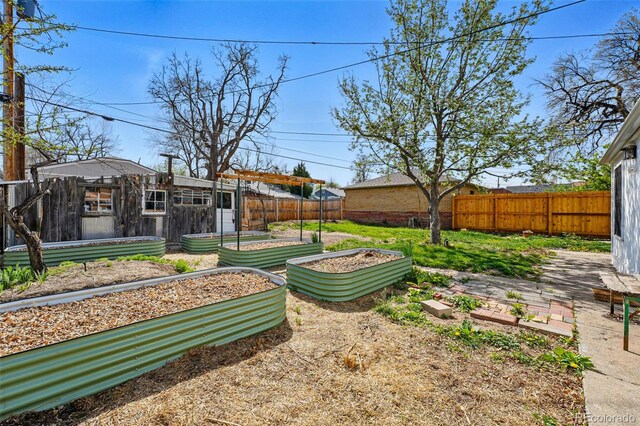 view of yard featuring a fenced backyard and a garden