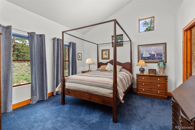 729 Sawmill Rd, Loveland, CO 80537 - bedroom with carpet flooring, vaulted ceiling, and baseboards