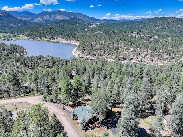 27905 Mariposa Rd, Evergreen, CO 80439 - bird's eye view with a water and mountain view and a wooded view