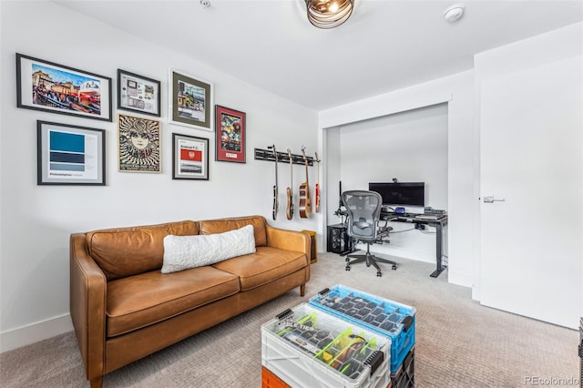 view of carpeted home office