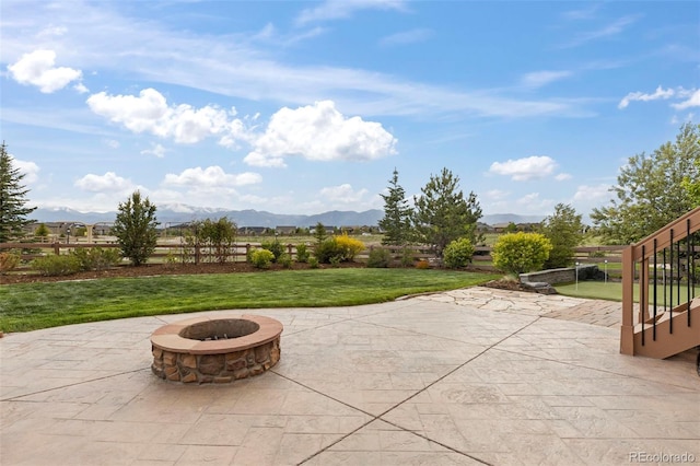 2423 Delicato Ct, Colorado Springs, CO 80921 - view of patio / terrace featuring a fire pit and a mountain view