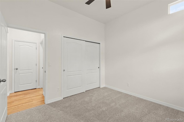 2423 Delicato Ct, Colorado Springs, CO 80921 - unfurnished bedroom with carpet, baseboards, a closet, and a ceiling fan