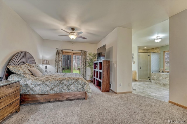 18470 Canterbury Dr, Monument, CO 80132 - carpeted bedroom with access to outside and ceiling fan