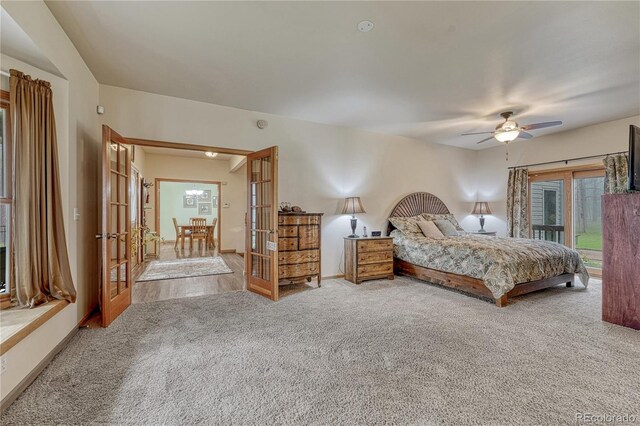18470 Canterbury Dr, Monument, CO 80132 - carpeted bedroom featuring french doors, access to exterior, and ceiling fan
