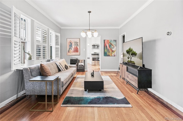 525 N Pearl St, Denver, CO 80203 - living area with baseboards, ornamental molding, and light wood-type flooring